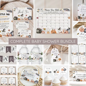 Editable A Little Boo Baby Shower Invitation Bundle, Ghost Halloween Baby Shower Invite, Gender Neutral, Printable Game, Welcome Sign, Decor