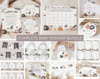 A Little Boo Baby Shower Bundle, Ghost Halloween Baby Shower Invitation & Games, Gender Neutral Fall Baby Sprinkle, Editable Canva Template