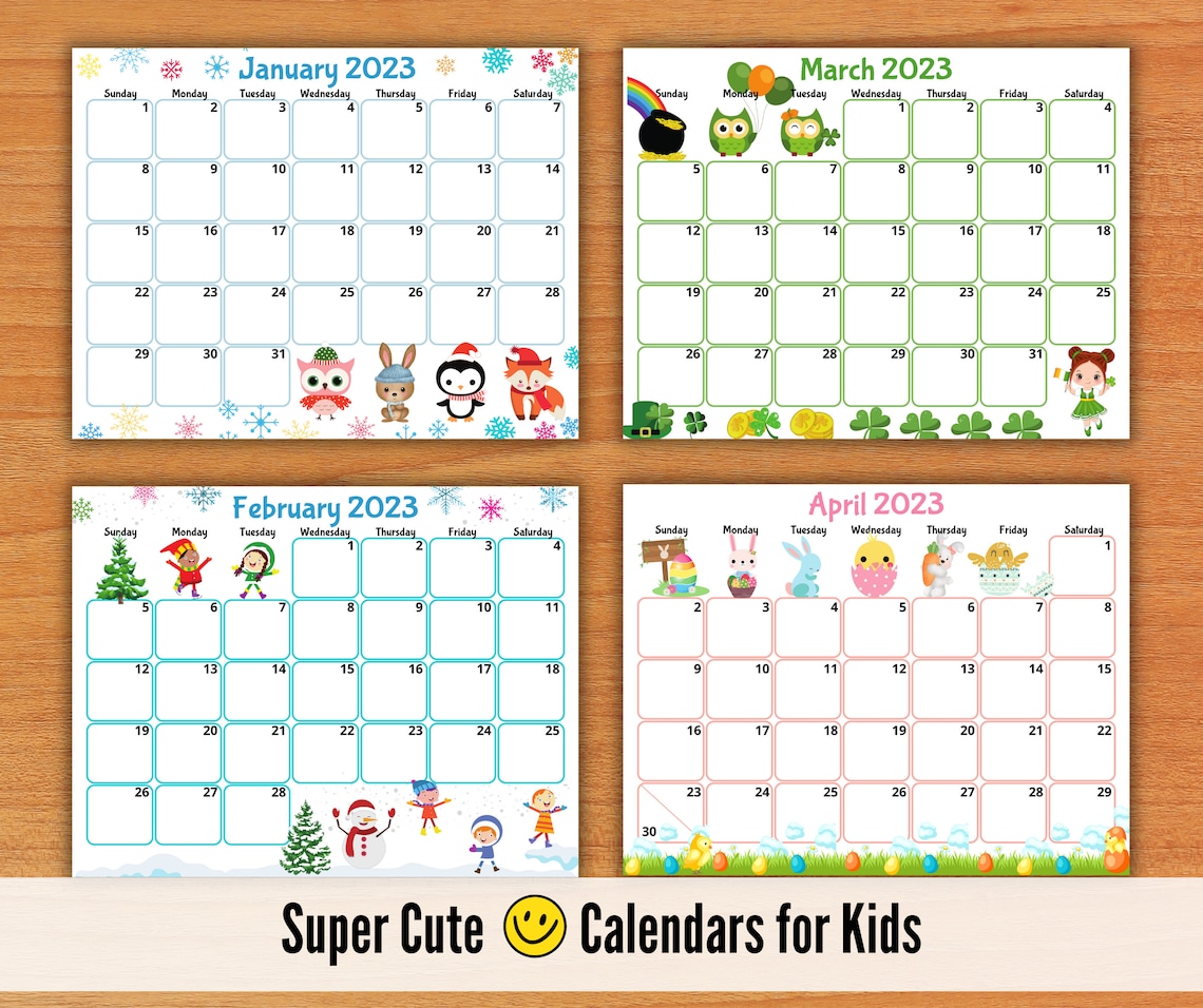EDITABLE 2023 Calendars Cute Monthly Calendar for Kids - Etsy UK