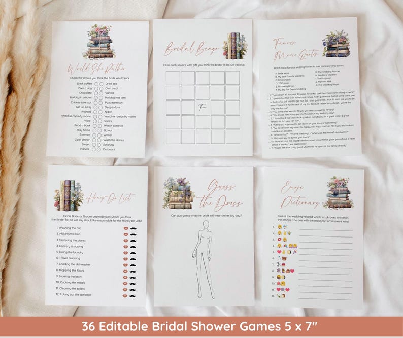 Storybook Bridal Shower Bundle, New Chapter Bridal Shower Invitation & Games, Vintage Book Themed Bridal Shower Decor, Editable Template image 6