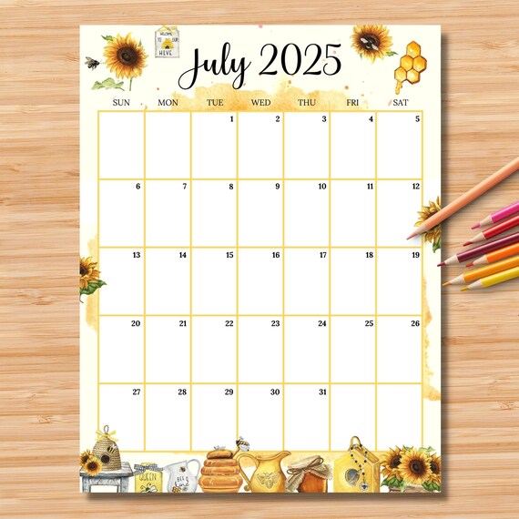editable-july-2025-calendar-vertical-portrait-beautiful-summer-with-honey-bee-monthly-schedule-for-kids-school-home-work-office-etsy