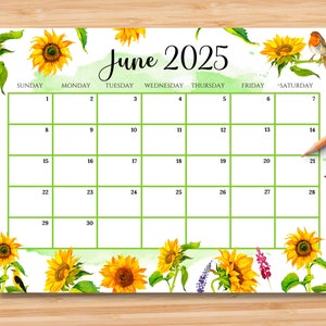 EDITABLE June 2025 Calendar, Gorgeous Summer With Beautiful Sunflowers ...