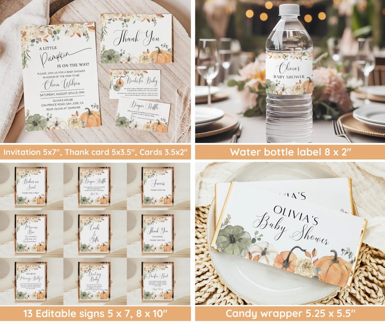 Little Pumpkin Baby Shower Bundle, Fall Baby Shower Invitation & Games, Neutral Gender, Autumn Baby Sprinkle, Editable Canva Template image 2