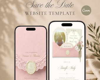 Blush & Sage Save the Date Wedding Website Template, Online RSVP Digital Wedding Invitation, Canva Editable, Instant Download