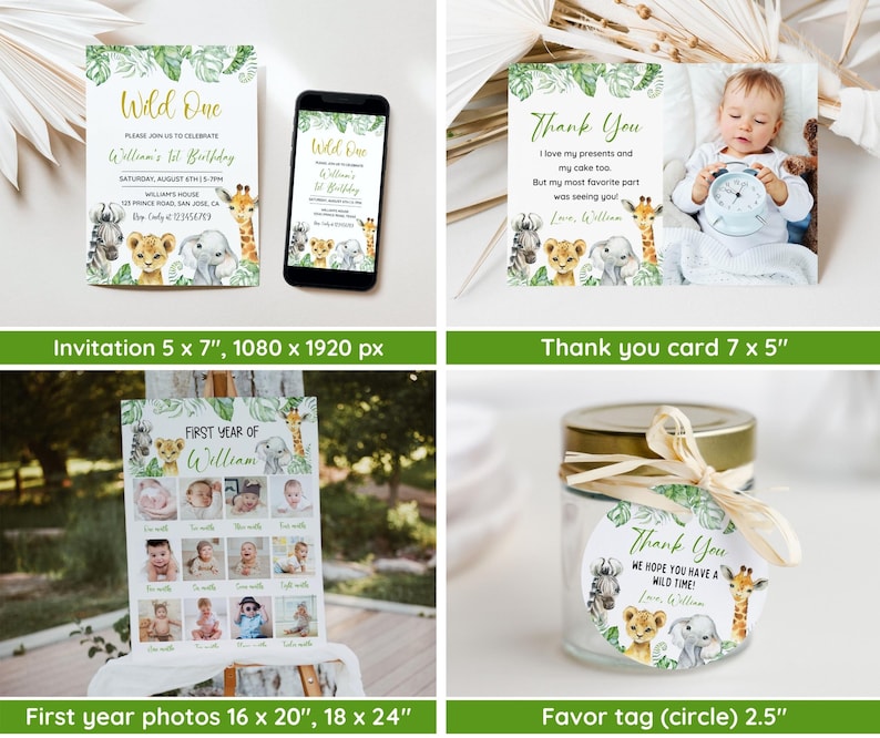 Wild One 1st Birthday Bundle, Safari Wild One Birthday Bundle, Wild One Invitation Bundle, Instant Download, Birthday Boy Milestone Welcome image 2
