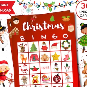 Printable Christmas Bingo, 30 Unique Bingo Cards, Christmas Activity, Christmas Printable, Christmas Bingo Cards, Christmas Party Games