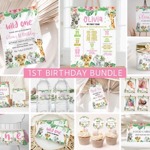 Wild One 1st Birthday Girl Bundle, Wild One Girl Invitation, Safari Wild One Birthday, One Birthday Invite, 1st Birthday Invite for Girl