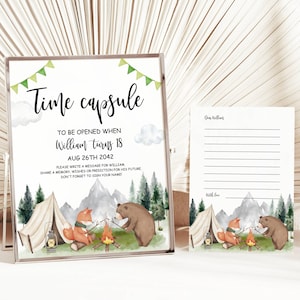 Un camping-car heureux, capsule témoin & modèle de carte, camping capsule temporelle du premier anniversaire, fête des campeurs 1er anniversaire de garçon, modifiable, imprimable