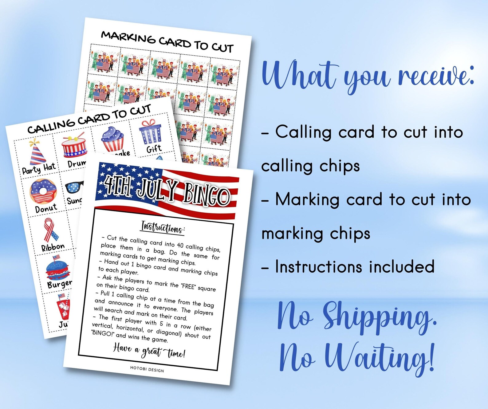 50 Unique 4th of July Bingo Cards, Patriotic Bingo Game, Independence ...