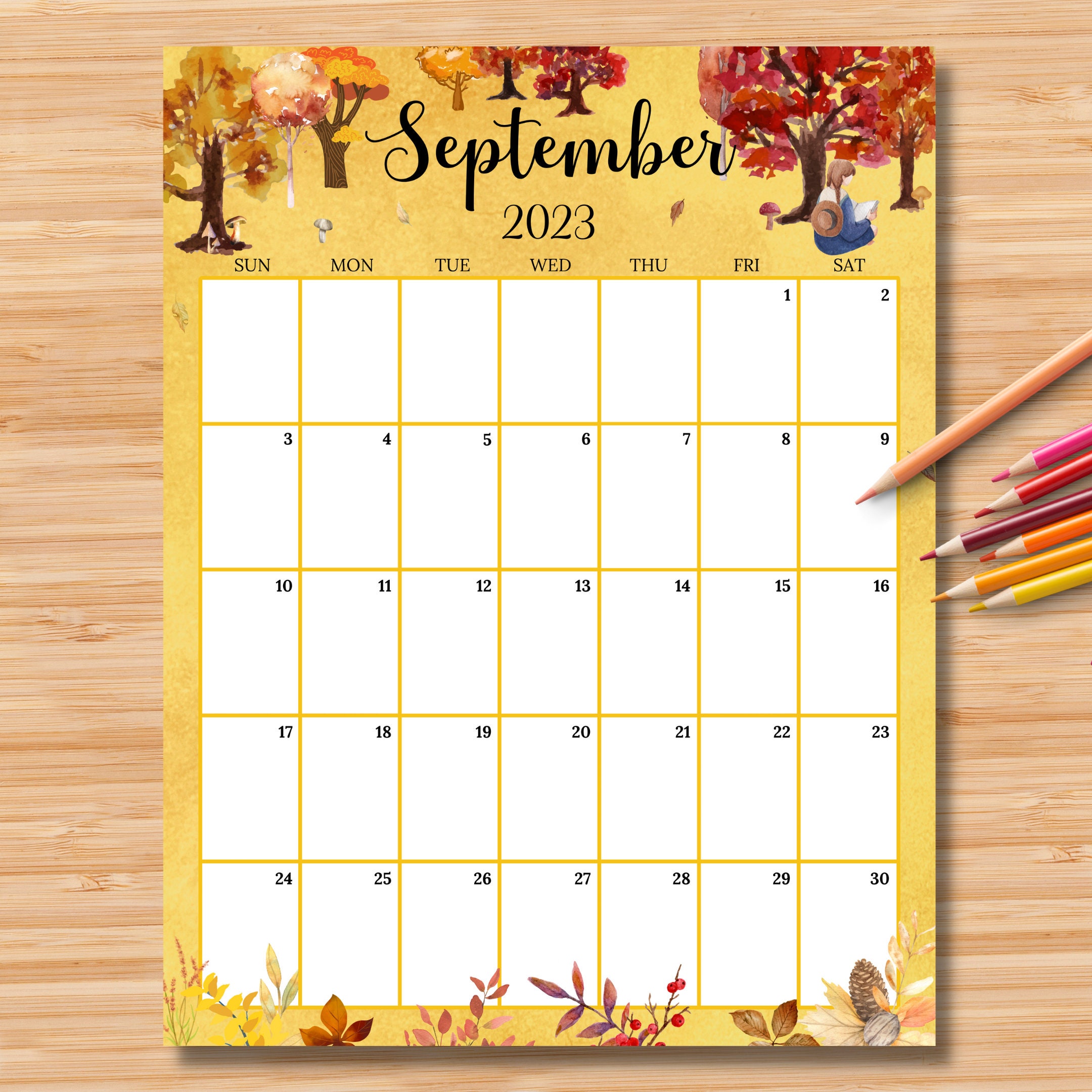 EDITABLE September 2023 Calendar vertical/portrait Etsy Hong Kong