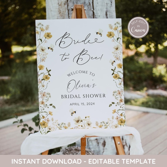 Bride to Bee Bridal Shower Welcome Sign, Bee Bridal Shower Welcome Sign, Bee Floral Wedding Shower, Summer Bridal Shower, Editable Printable