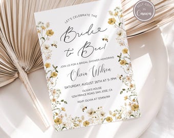 Bride To Bee Bridal Shower Invitation, Bee Floral Bridal Shower Invite Template, Spring Summer Wedding Shower Invitation, Editable Printable