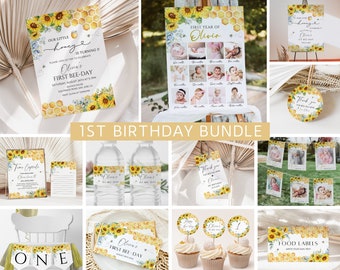 First Bee Day Invitation Bundle, A Little Honey First Birthday Pack, Sunflower Bee Decor, Birthday Girl, Milestone, Welcome Sign, EDITABLE