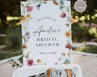 Wildflower Bridal Shower Welcome Sign, Love Is In Bloom Bridal Shower Welcome Sign, Colorful Floral Wedding Shower Welcome Poster, EDITABLE