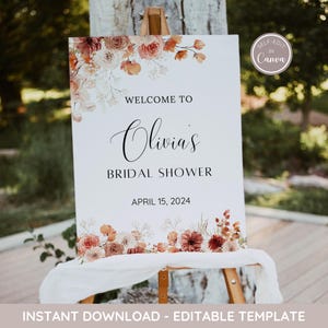 Verlieben Brautdusche Willkommensschild, Herbst Blumendusche Willkommensschild, Boho Herbst Hochzeit Dusche Willkommen Poster, bearbeitbar druckbar