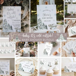 Winter Baby Shower Invitation Bundle, Baby It’s Cold Outside, Snowflake Baby Shower Games, Editable Winter Wonderland Template, Canva Invite