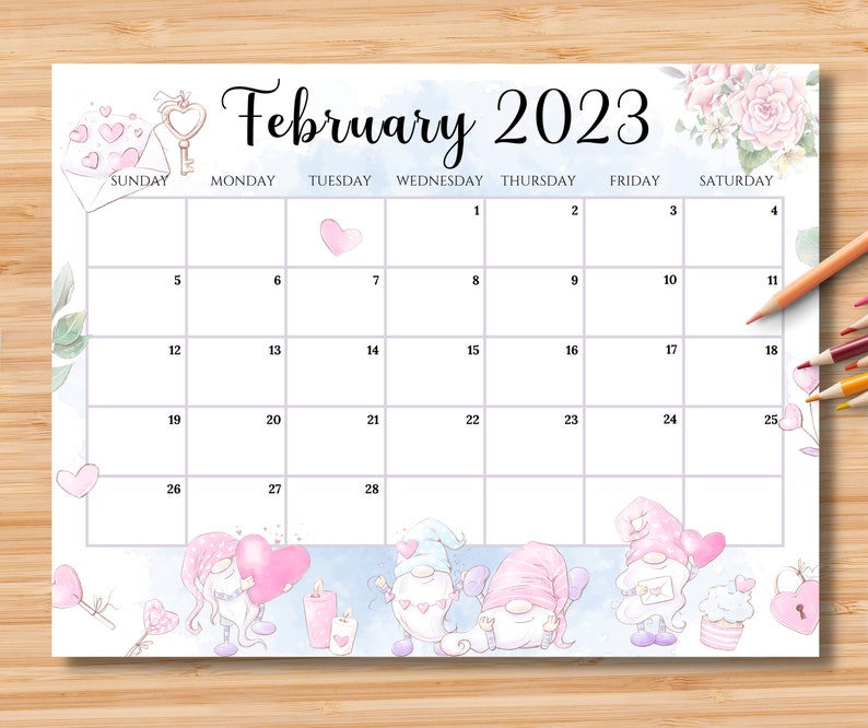 Editable February 2023 Calendar Happy Valentine With Cute Etsy Ireland
