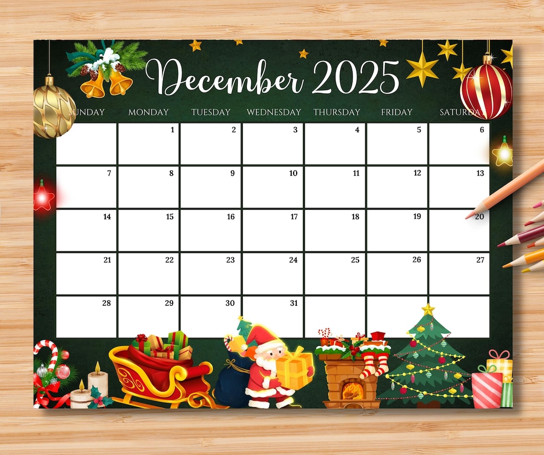 EDITABLE December 2025 Calendar, Gorgeous Christmas W/ Santa Claus, Gifts & Ornaments, Printable Monthly Planner for Kids School Home Work - Etsy editable-december-2025-calendar-gorgeous-christmas-w-santa-claus-gifts-ornaments-printable-monthly-planner-for-kids-school-home-work-etsy