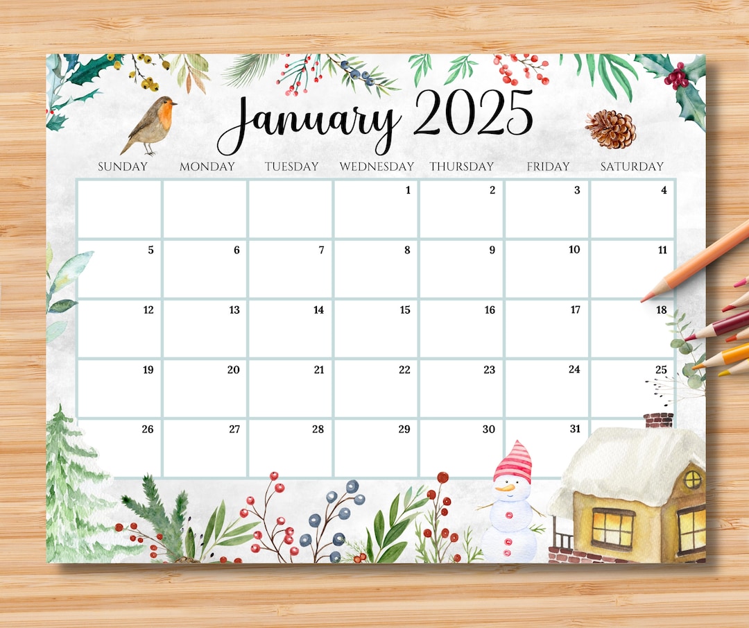 EDITABLE January 2025 Calendar, Beautiful Winter in a Garden, Printable ...