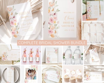 Floral Bridal Shower Invitation Bundle, Love In Bloom Bridal Shower Invite Template, Game bundle Welcome sign, Floral Romance Decor EDITABLE