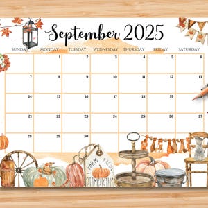 Calendario settembre 2025 MODIFICABILE, Bellissimo pianificatore autunnale, Calendario mensile stampabile per bambini Scuola Casa Lavoro Ufficio Download immediato