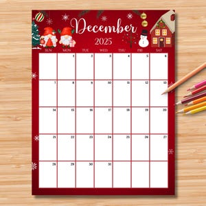 EDITABLE December 2025 Calendar (Vertical/Portrait), Cute Gnome Christmas Planner, Monthly Schedule for Kids, School, Home, Work & Office