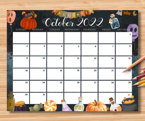 Editable October 2022 Calendar Spooky Halloween Party Etsy Canada