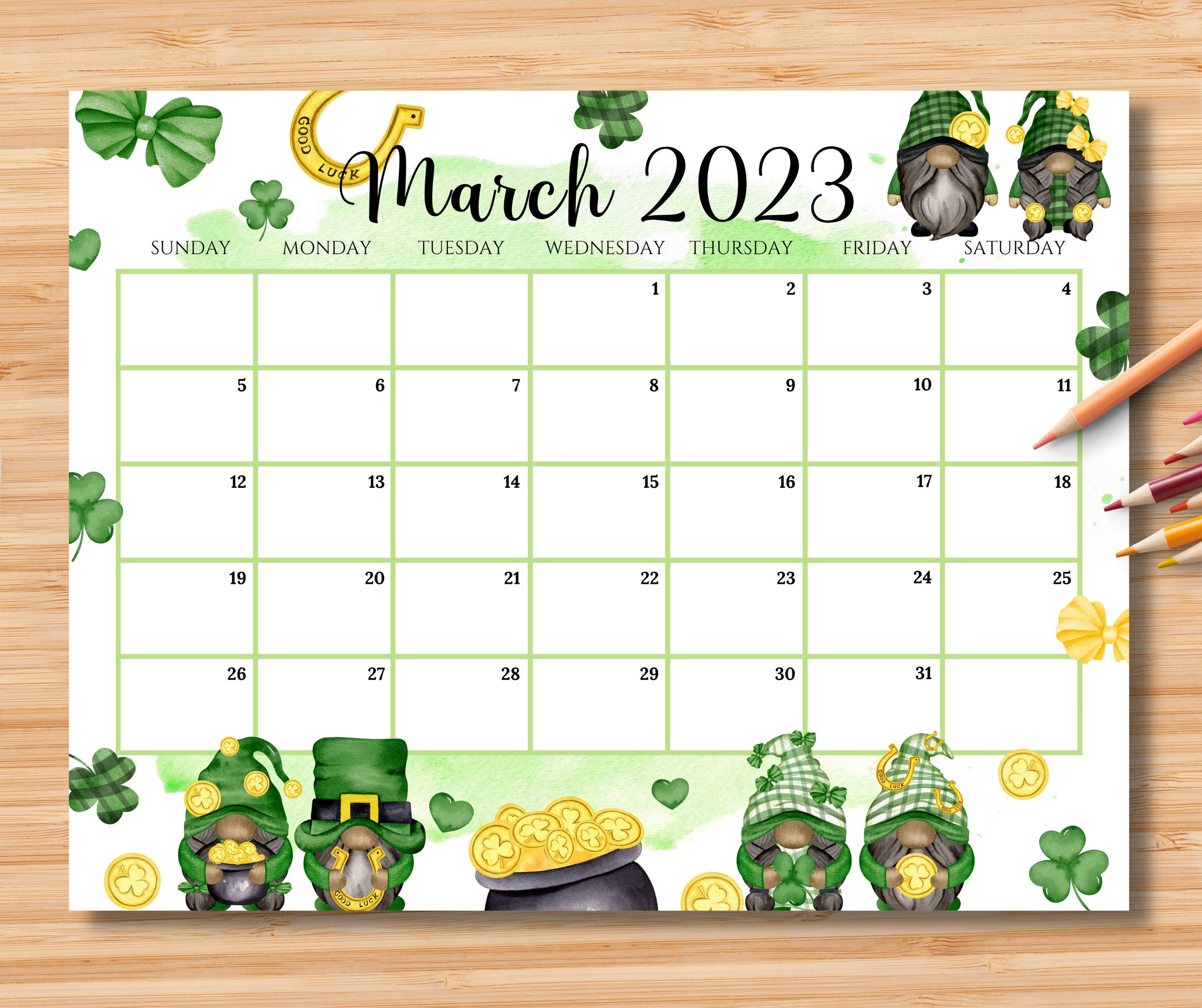 Editable March 2023 Calendar Happy St.patrick's Day With - Etsy