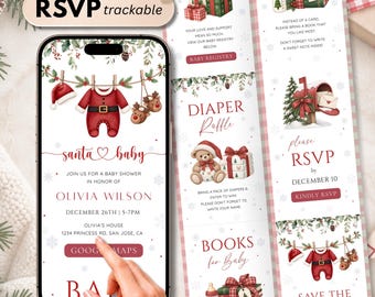 Santa Baby Shower Digital Invitation with RSVP Tracking, Christmas Baby Shower Invite, Editable Canva Website Template, Instant Download