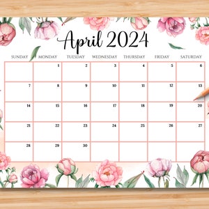 EDITABLE April 2024 Calendar, Fillable Spring Planner, Monthly Schedule for Kids, School, Home, Office & Work, Printable, Instant Download