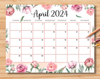 EDITABLE April 2024 Calendar, Fillable Spring Planner, Monthly Schedule for Kids, School, Home, Office & Work, Printable, Instant Download