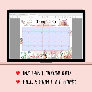 Editable May 2025 Calendar, Hello Spring With Cute Gnome &amp; Mushroom ...