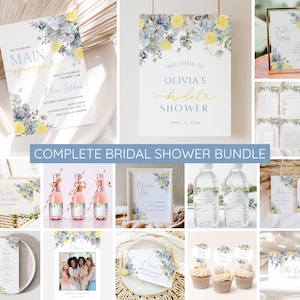 Blue Lemon Bridal Shower Bundle, Main Squeeze Invitation Template, Dusty Blue Citrus Wedding Shower, Editable Canva, Printable Download