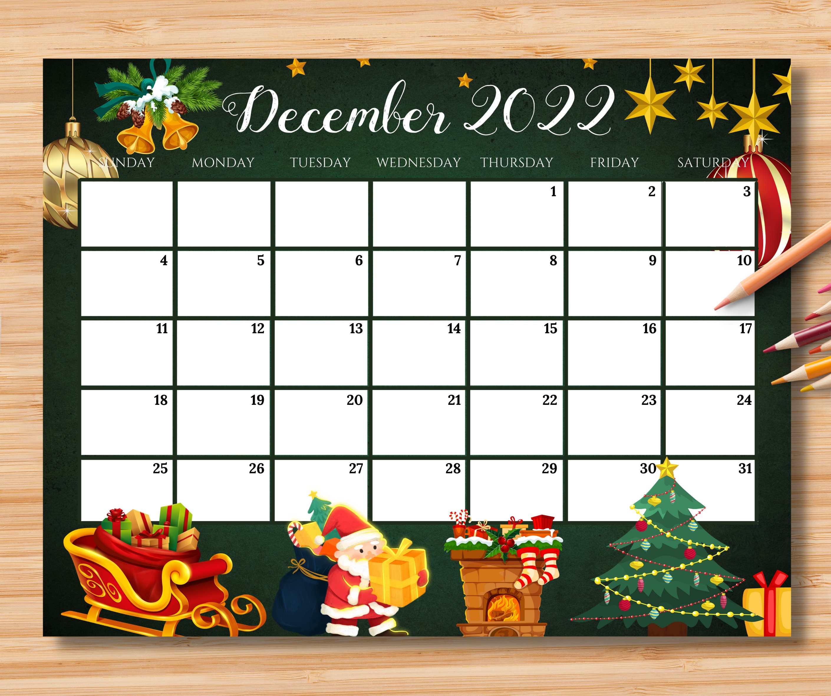 EDITABLE December 2022 Calendar Christmas With Santa Etsy Canada