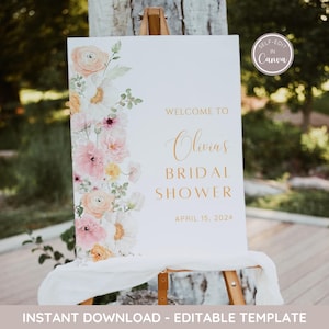 Love In Bloom Bridal Shower Welcome Sign, Floral Bridal Shower Welcome Sign, Spring Summer Wedding Shower Welcome Poster, Editable Printable