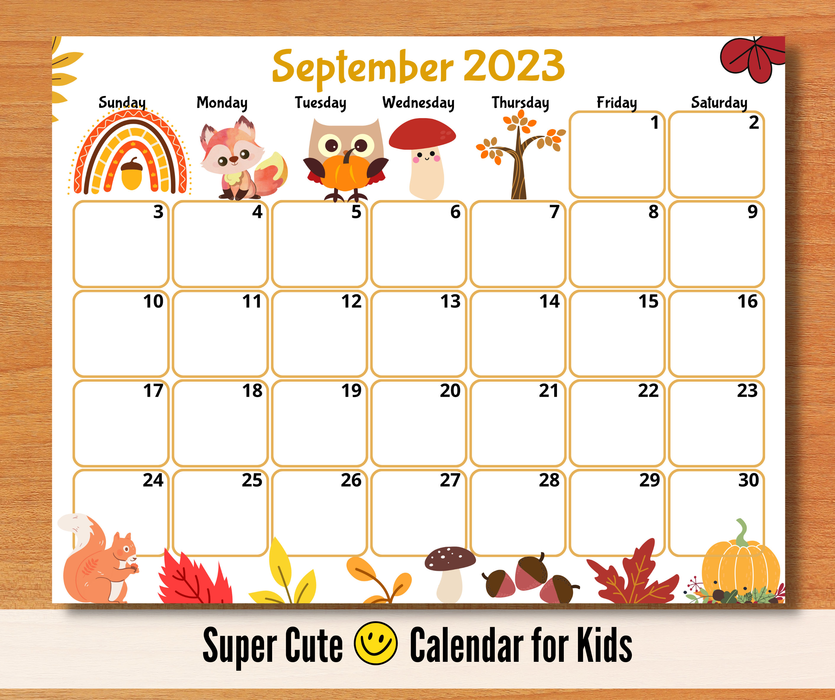 EDITABLE September 2023 Calendar Printable Kid Calendar 2023 - Etsy Israel