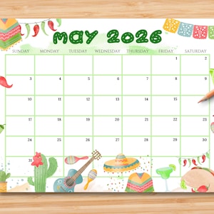 Bearbeitbarer Kalender Mai 2026 | Monatlicher Planer Druckbare PDF | Schule, Arbeit, Büro & Haus Organizer | Sofort Download