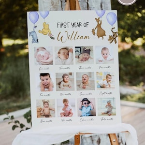 Affiche photo classique du premier anniversaire de Winnie l'ourson, tableau photo vintage pour le 1er anniversaire de l'ourson, 1er anniversaire de l'ourson ours, imprimable modifiable