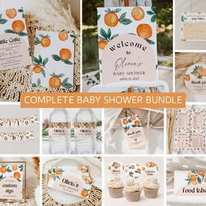 Kleine süße Baby-Dusche-Einladung Bundle, Orange Citrus Baby-Dusche Einladenden Reihe, Clementine Set, Geschlecht Neutral EDITIERBARE Sofort-Download