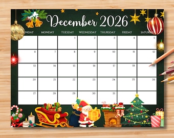 EDITABLE December 2026 Calendar | Monthly Planner for Kids ...