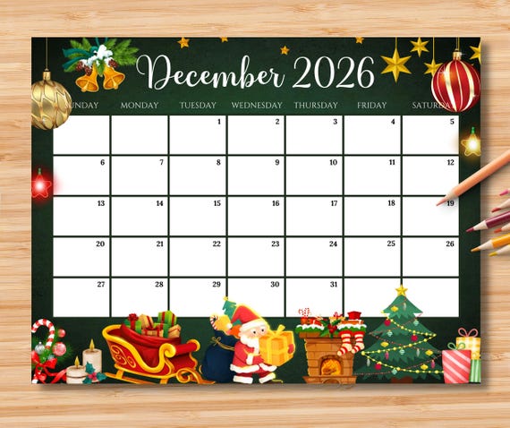 EDITABLE December 2026 Calendar | Monthly Planner for Kids, School ...