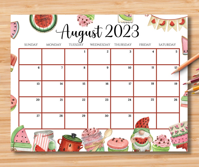 Editable august 2023 calendar joyful summer with cute etsy uk