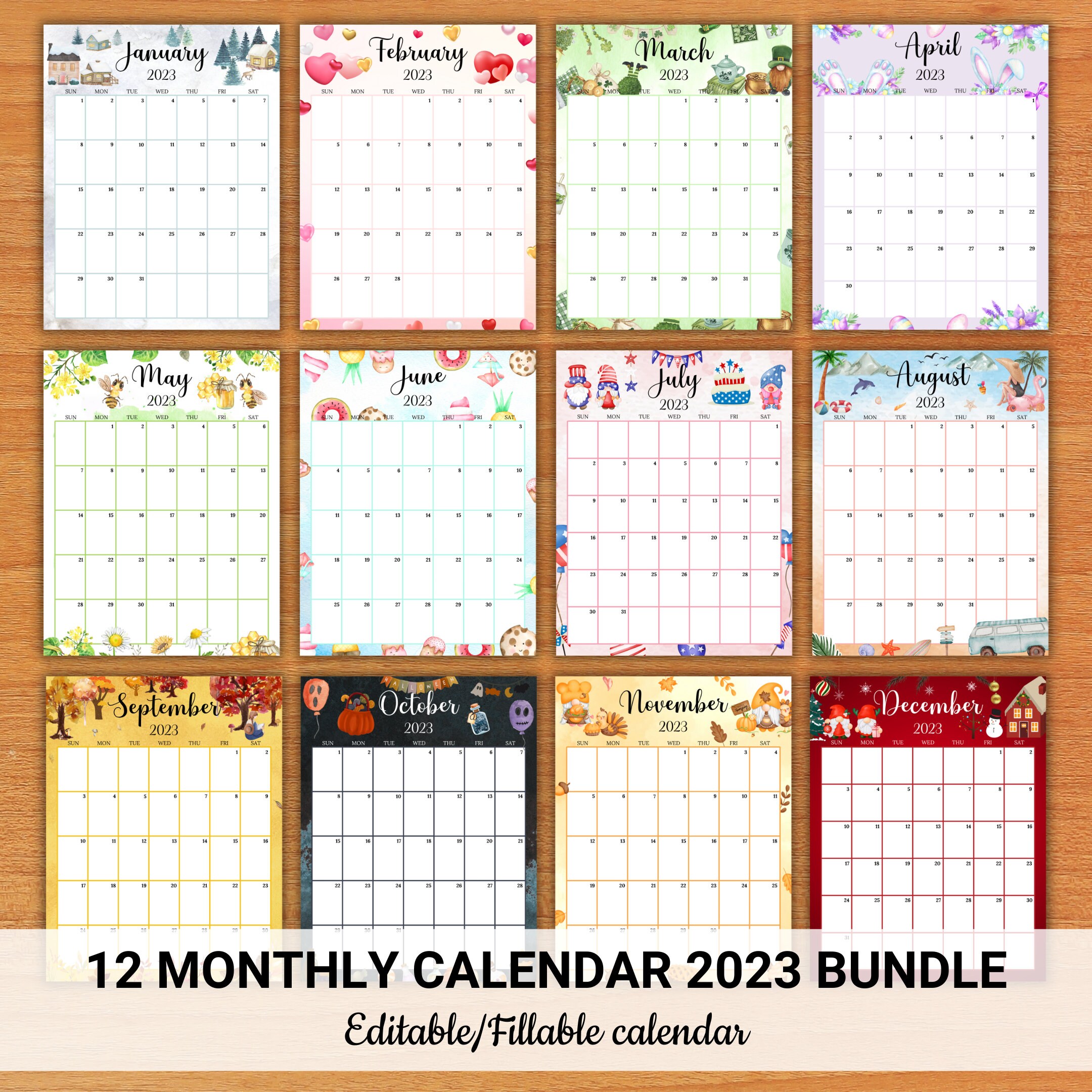 EDITABLE Vertical / Portrait Monthly Calendar 2023 Bundle - Etsy