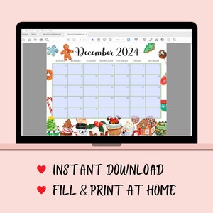 EDITABLE December 2024 Calendar, Colorful Christmas with Sweets & Drinks, Printable Christmas Planner, Kids Schedule, Instant Download image 2