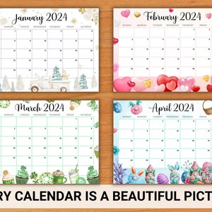 EDITABLE Monthly Calendar 2024 Bundle a4-size, Cute Printable Fillable ...