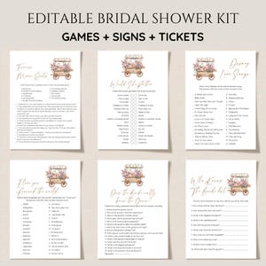 Lot de jeux de douche nuptiale fraîchement sortis du marché, lot de jeux sur le thème du marché de producteurs, jeux modifiables de douche de mariage hors marché, imprimables