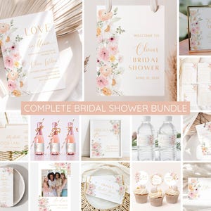Love Is In Bloom Bridal Shower Invitation Bundle, Floral Bridal Shower Invite Set, Bridal Shower Game bundle, Editable Template, Printable