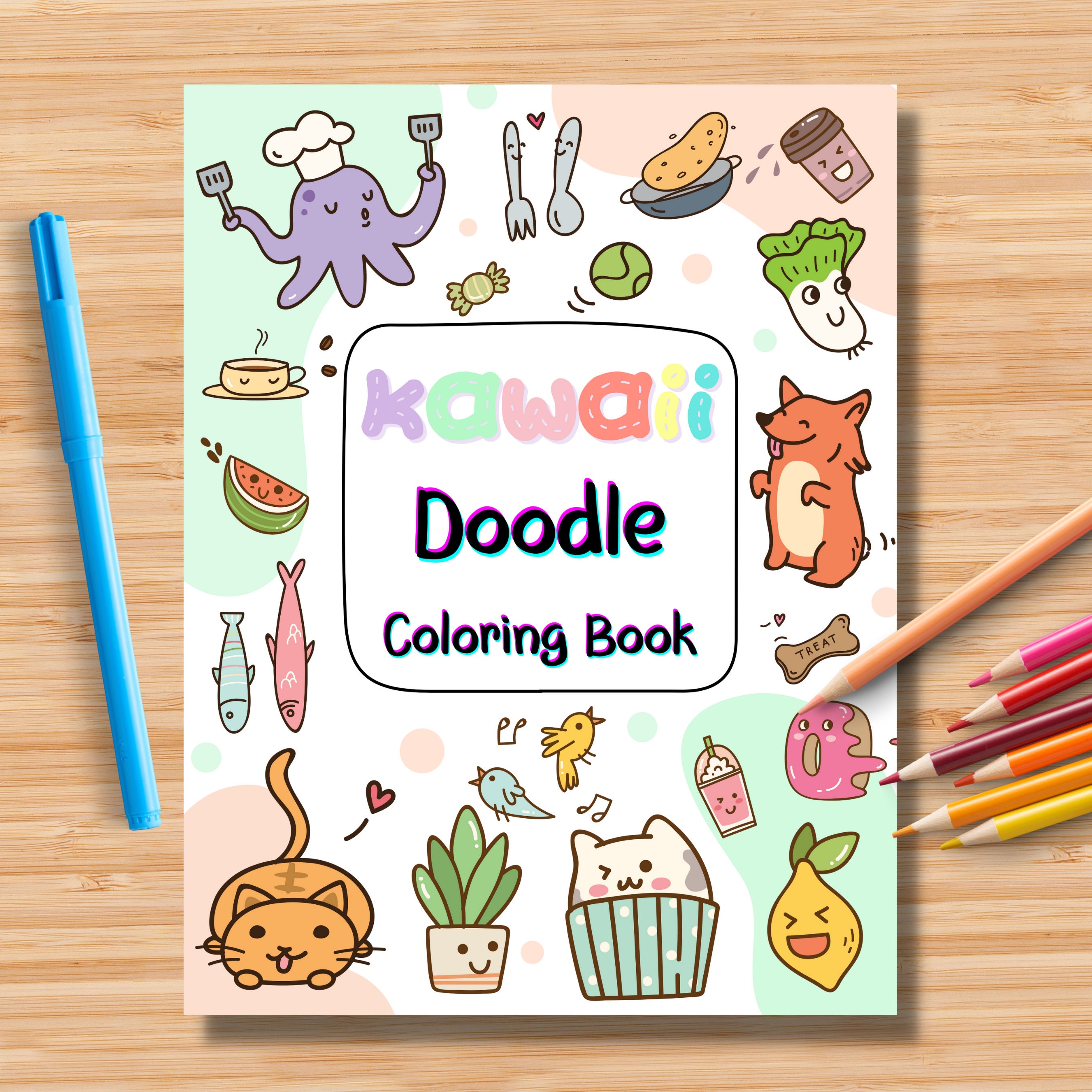 PRINTABLE Cute kawaii Coloring Page, Hand-Drawn Coloring Sheet, cute  Doodles Coloring Page, Kids Coloring Page, Adult Coloring