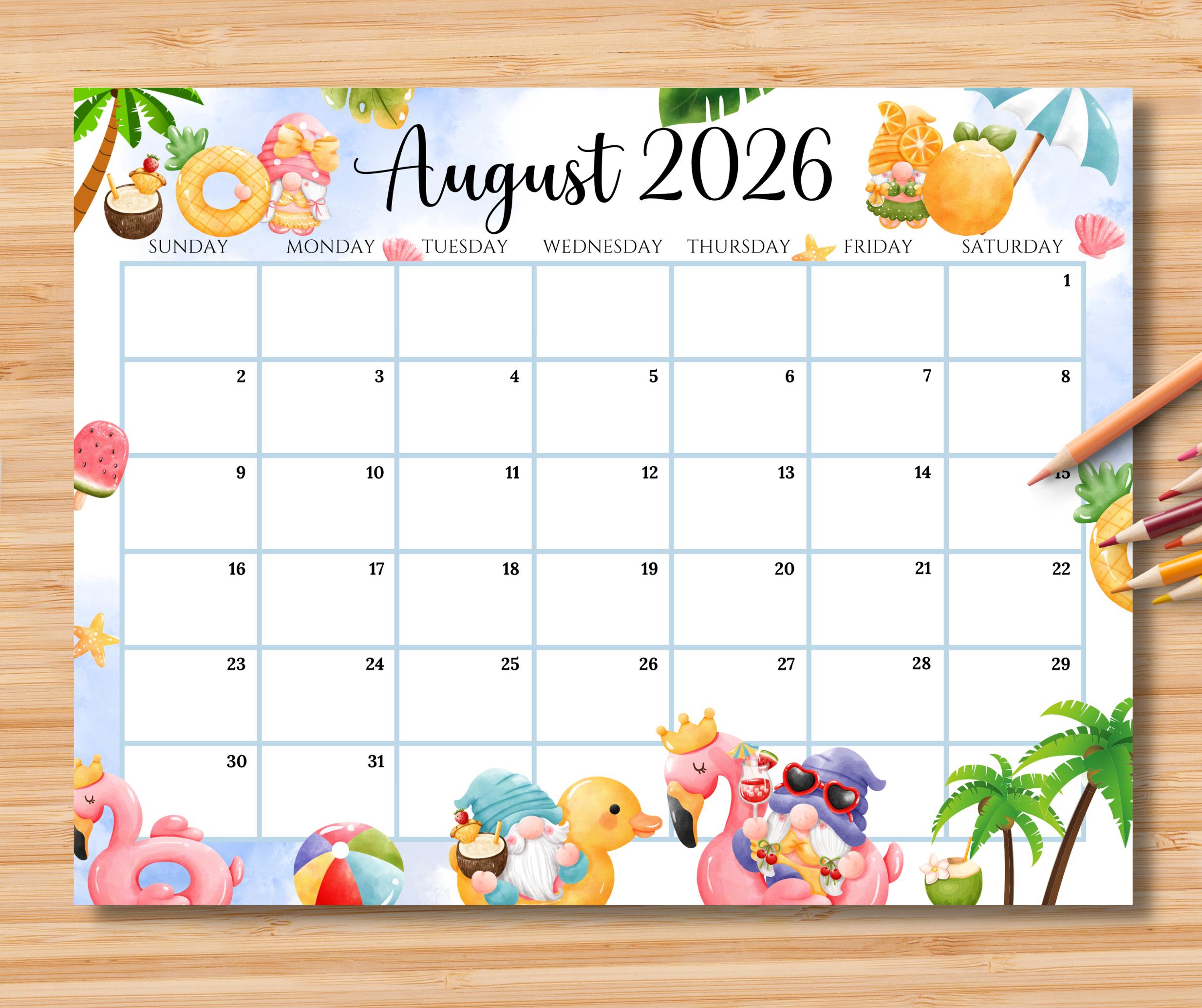 Editable August 2026 Calendar, Printable Monthly Planner PDF ...