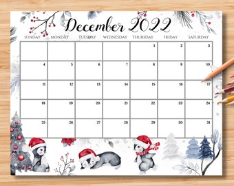 editable december 2022 calendar playful winter and christmas etsy australia